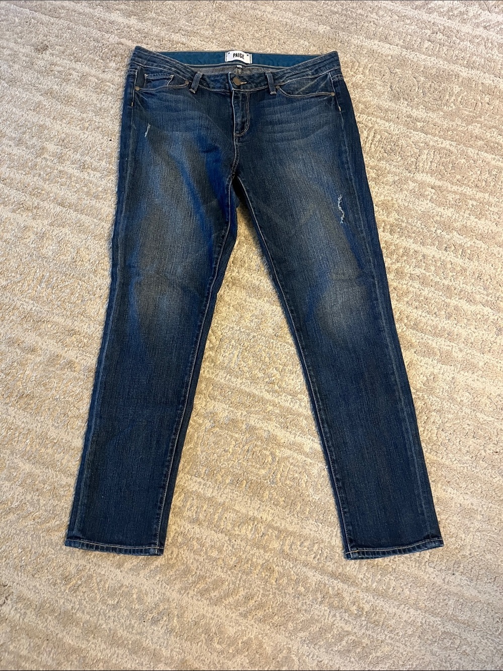 PAIGE Indigo Dark Wash Distressed Skyline Ankle Peg Denim Cotton Jeans 31